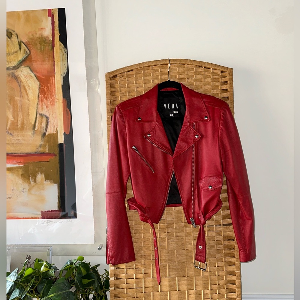 NWOT VEDA RED LEATHER BABY SMOOTH LEATHER JACKET